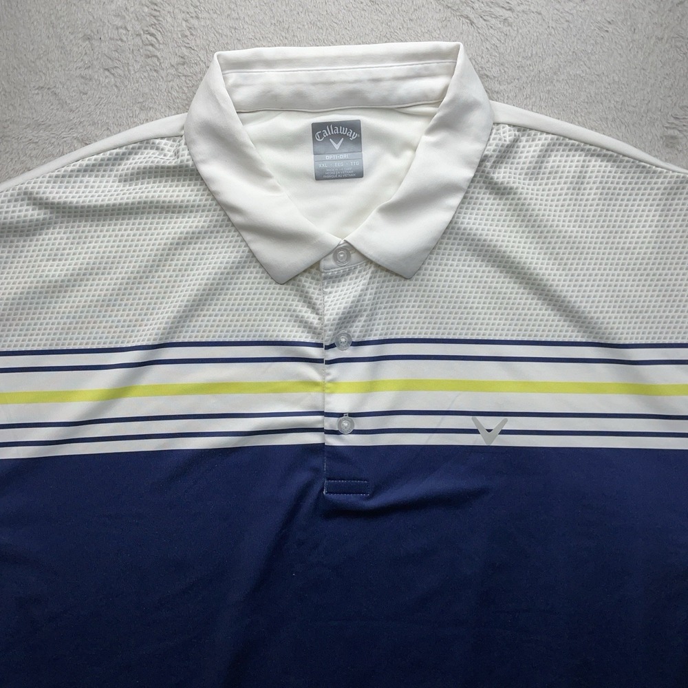 Callaway Mens 2XL Blue & White Opti Dri Short Sleeve Golf Polo Shirt - Picture 2 of 14